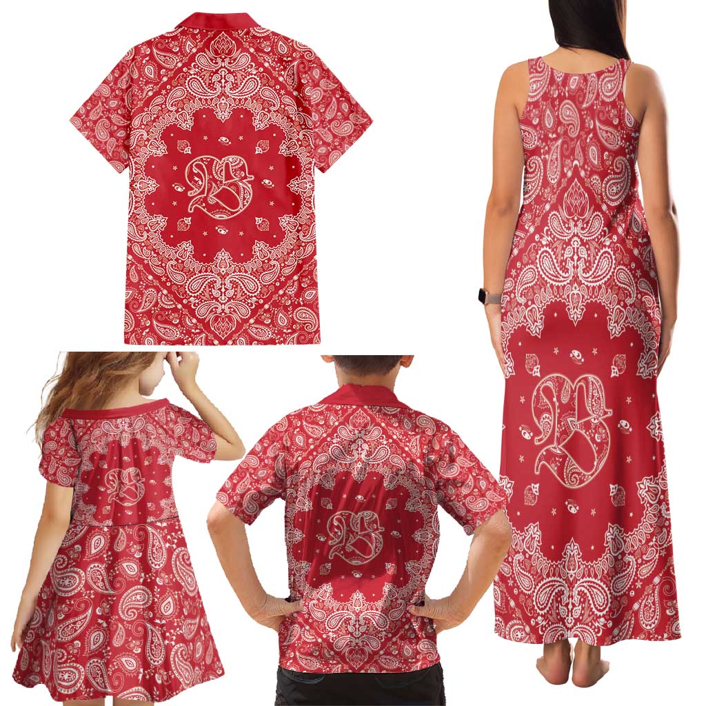 Red Paisley Family Matching Tank Maxi Dress and Hawaiian Shirt Skull Gangster - Wonder Print Shop
