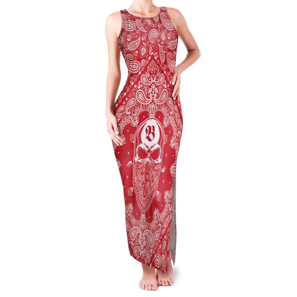 Red Paisley Family Matching Tank Maxi Dress and Hawaiian Shirt Skull Gangster - Wonder Print Shop