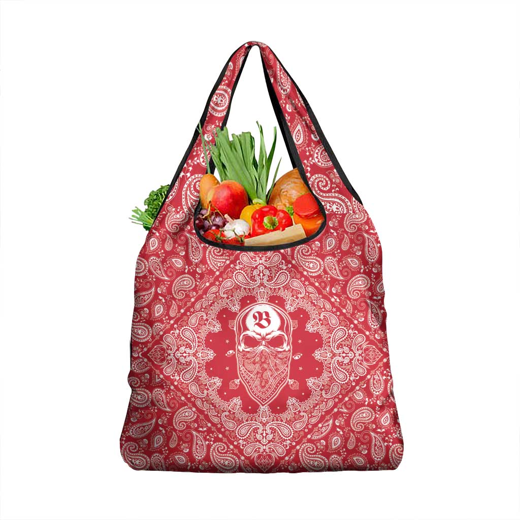 Red Paisley Grocery Bag Skull Gangster - Wonder Print Shop