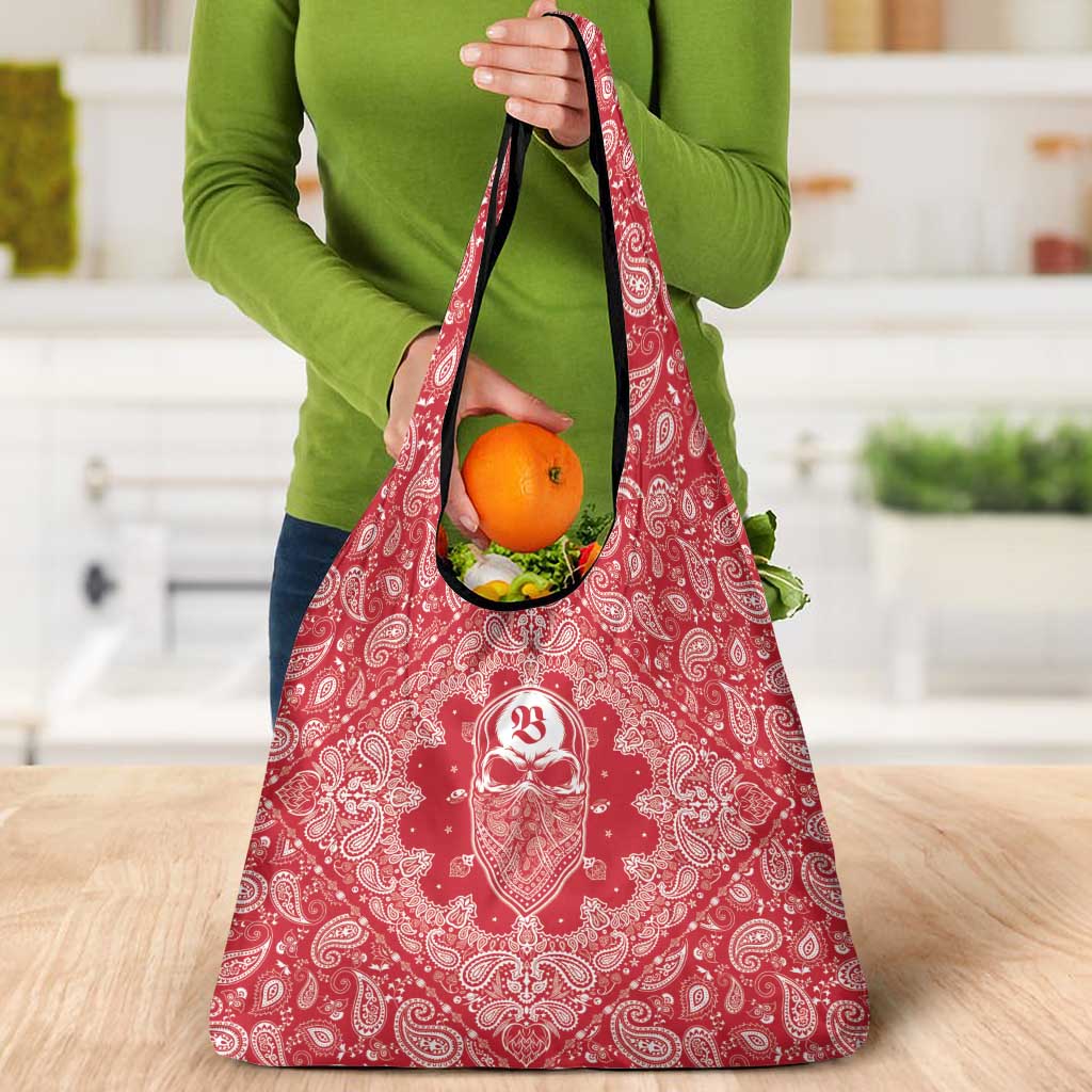 Red Paisley Grocery Bag Skull Gangster - Wonder Print Shop