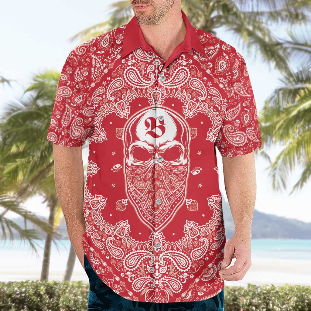 Red Paisley Hawaiian Shirt Skull Gangster - Wonder Print Shop