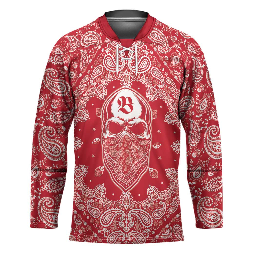 Red Paisley Hockey Jersey Skull Gangster - Wonder Print Shop