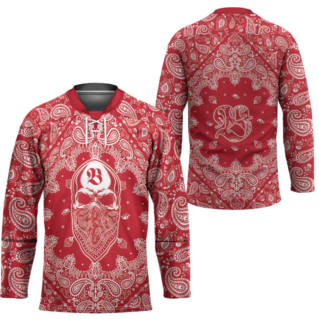 Red Paisley Hockey Jersey Skull Gangster - Wonder Print Shop
