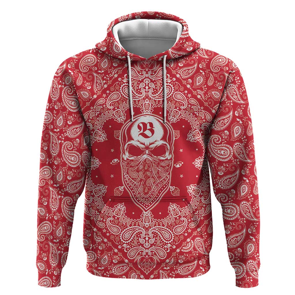 Red Paisley Hoodie Skull Gangster - Wonder Print Shop