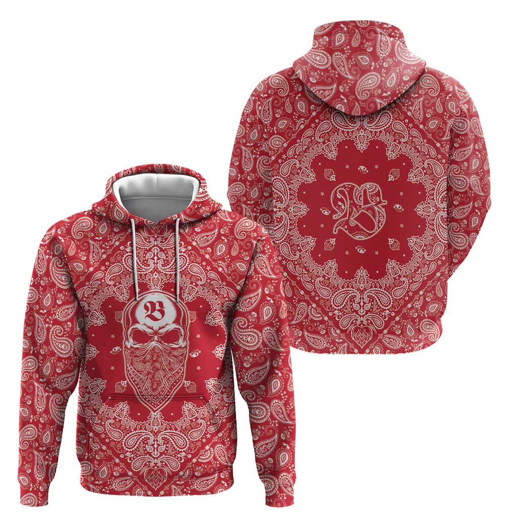 Red Paisley Hoodie Skull Gangster - Wonder Print Shop