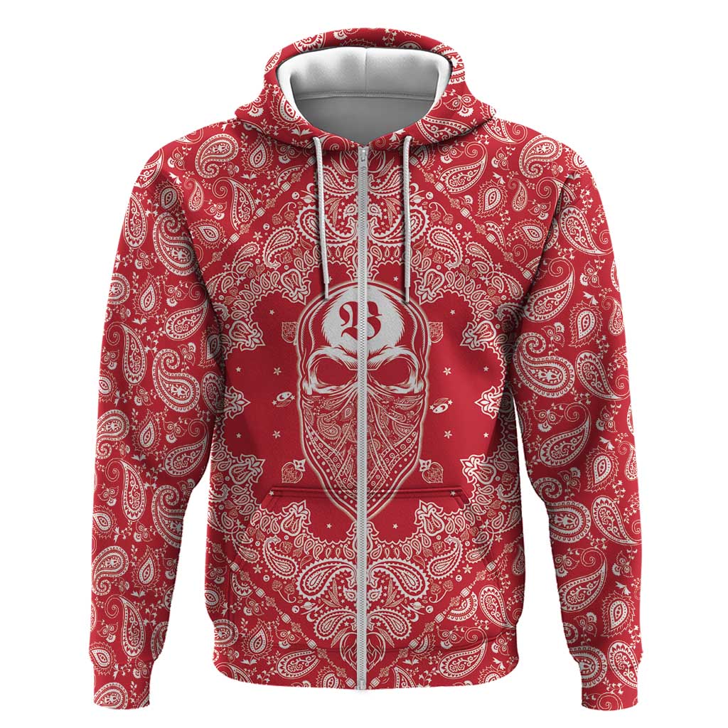 Red Paisley Hoodie Skull Gangster - Wonder Print Shop