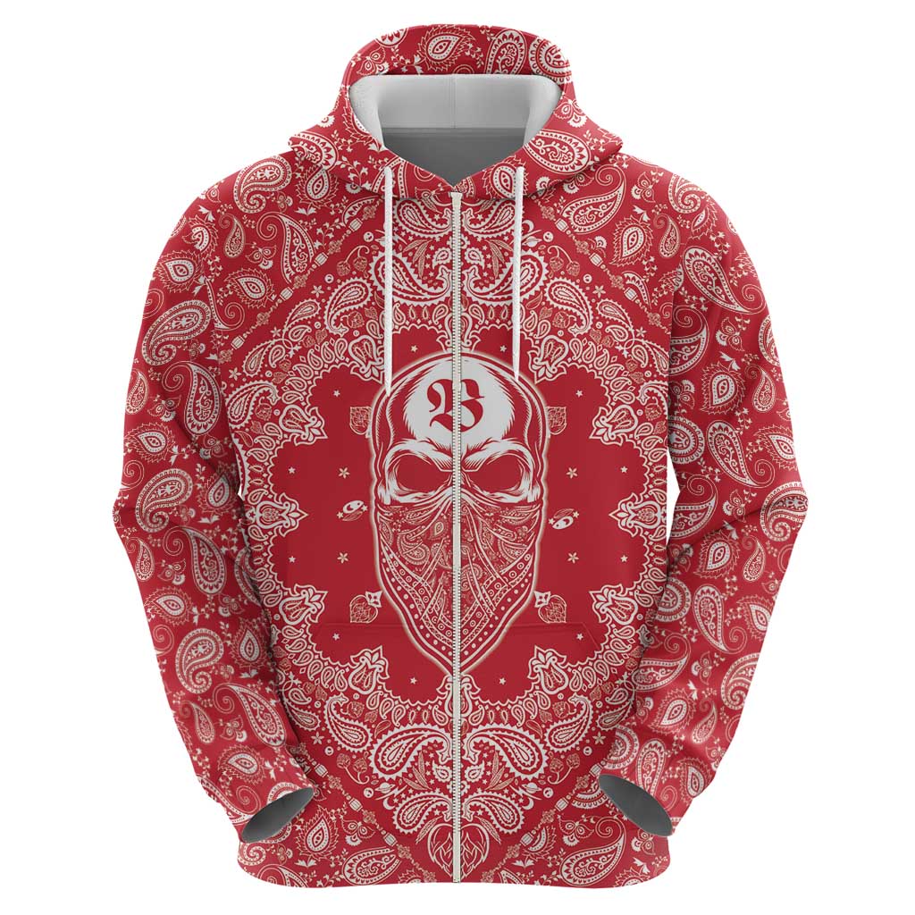 Red Paisley Hoodie Skull Gangster - Wonder Print Shop