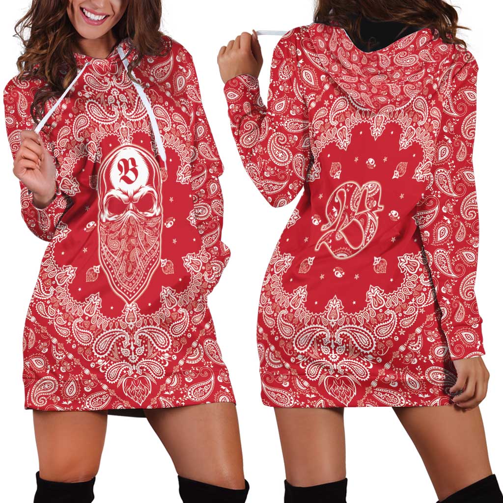 Red Paisley Hoodie Dress Skull Gangster - Wonder Print Shop