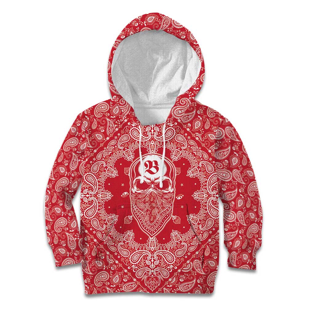 Red Paisley Kid Hoodie Skull Gangster - Wonder Print Shop