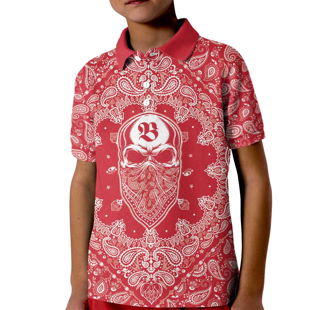 Red Paisley Kid Polo Shirt Skull Gangster - Wonder Print Shop
