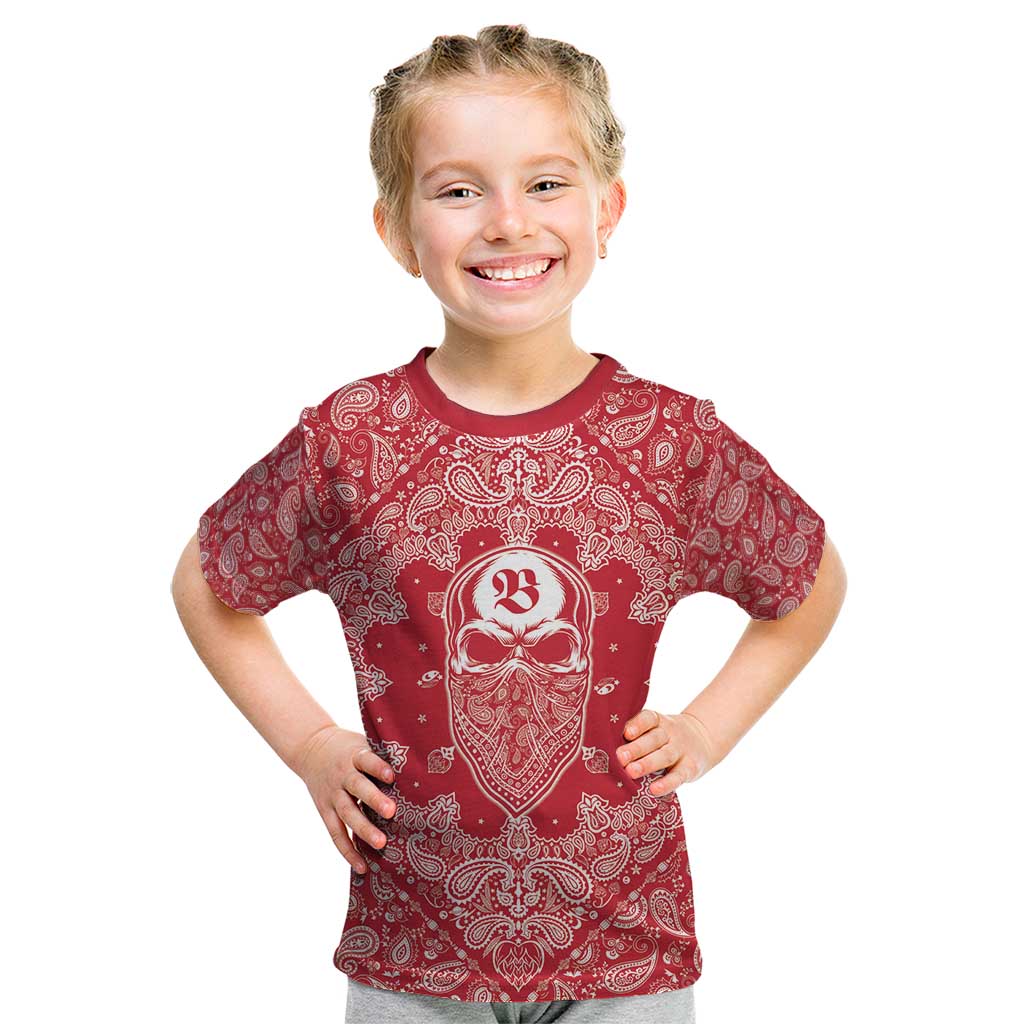 Red Paisley Kid T Shirt Skull Gangster - Wonder Print Shop