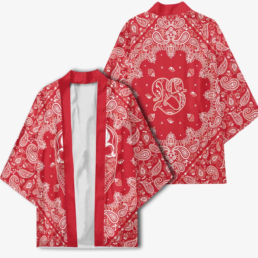 Red Paisley Kimono Skull Gangster - Wonder Print Shop