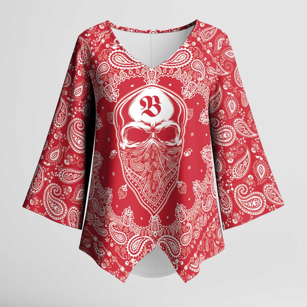 Red Paisley Kimono Sleeve Blouse Skull Gangster - Wonder Print Shop
