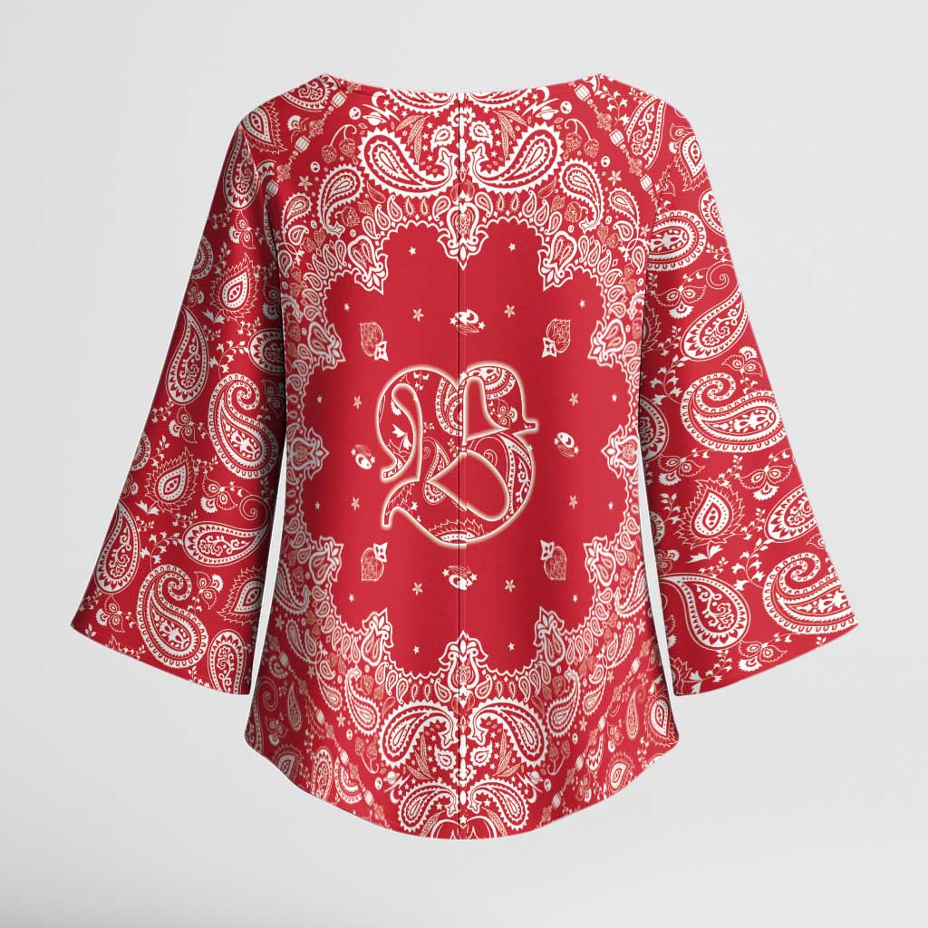 Red Paisley Kimono Sleeve Blouse Skull Gangster - Wonder Print Shop