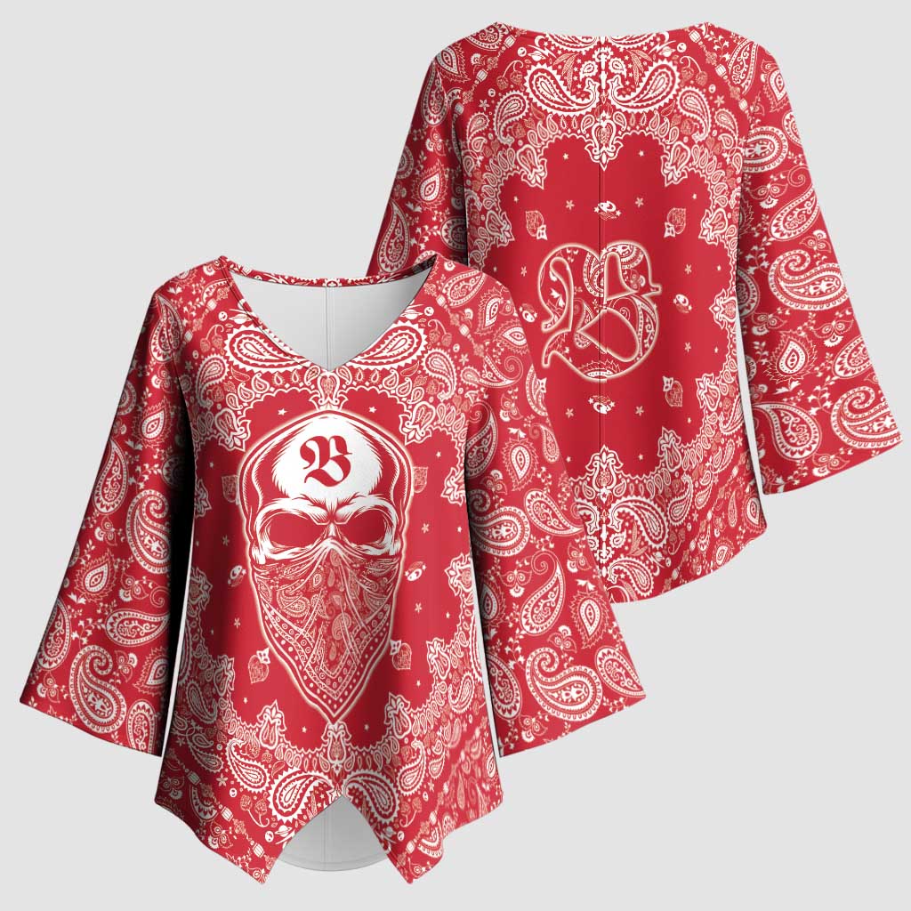 Red Paisley Kimono Sleeve Blouse Skull Gangster - Wonder Print Shop