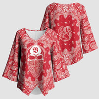 Red Paisley Kimono Sleeve Blouse Skull Gangster - Wonder Print Shop