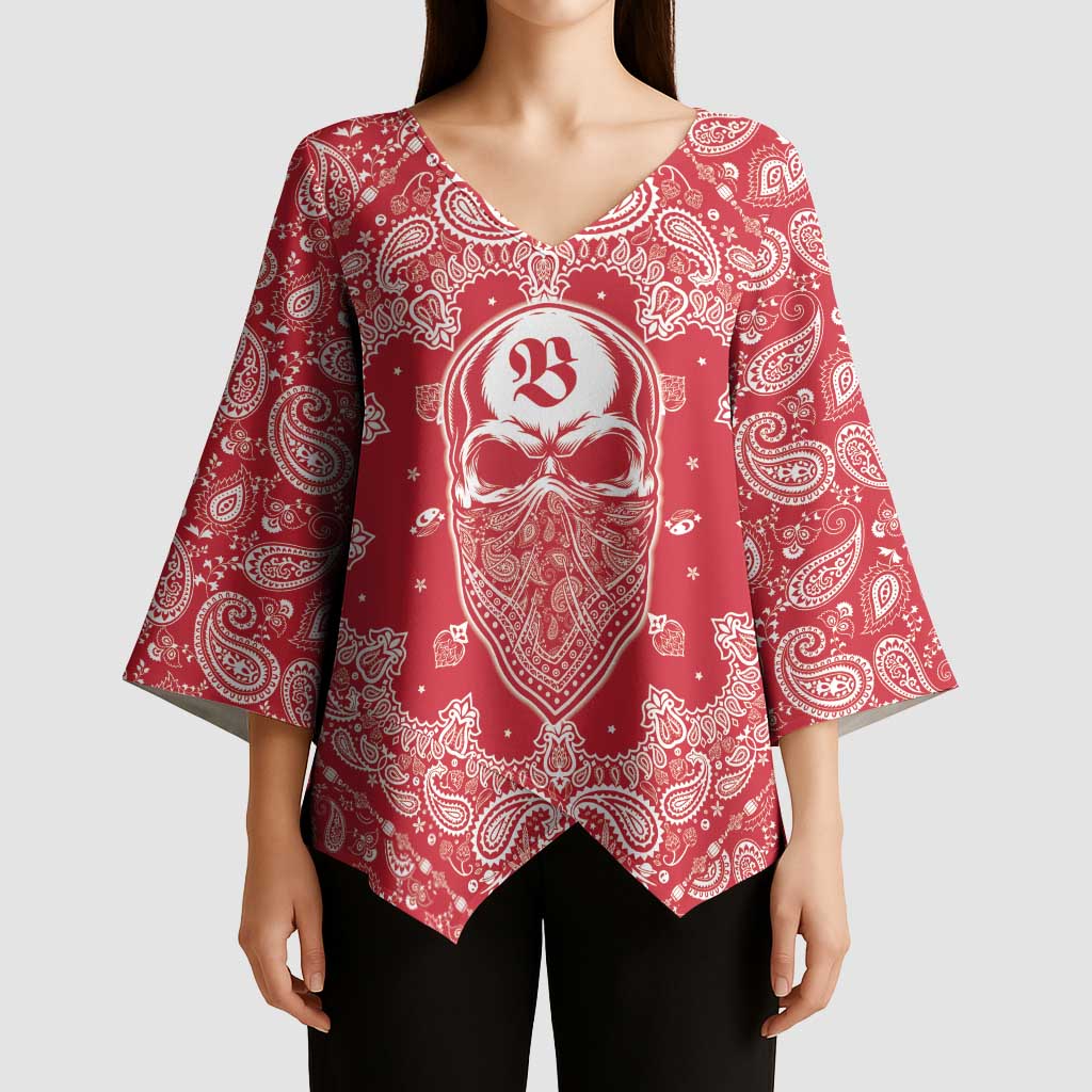 Red Paisley Kimono Sleeve Blouse Skull Gangster - Wonder Print Shop