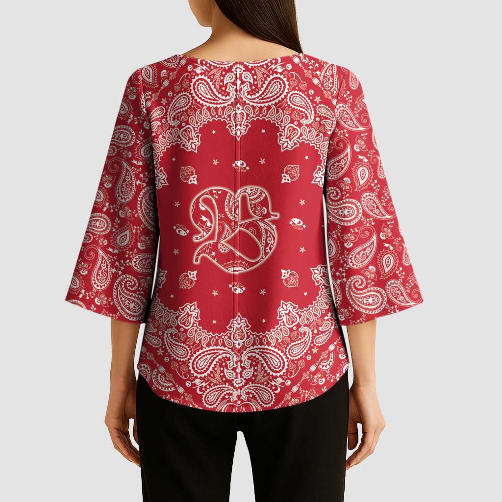 Red Paisley Kimono Sleeve Blouse Skull Gangster - Wonder Print Shop