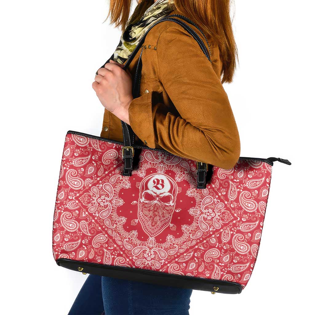 Red Paisley Leather Tote Bag Skull Gangster - Wonder Print Shop