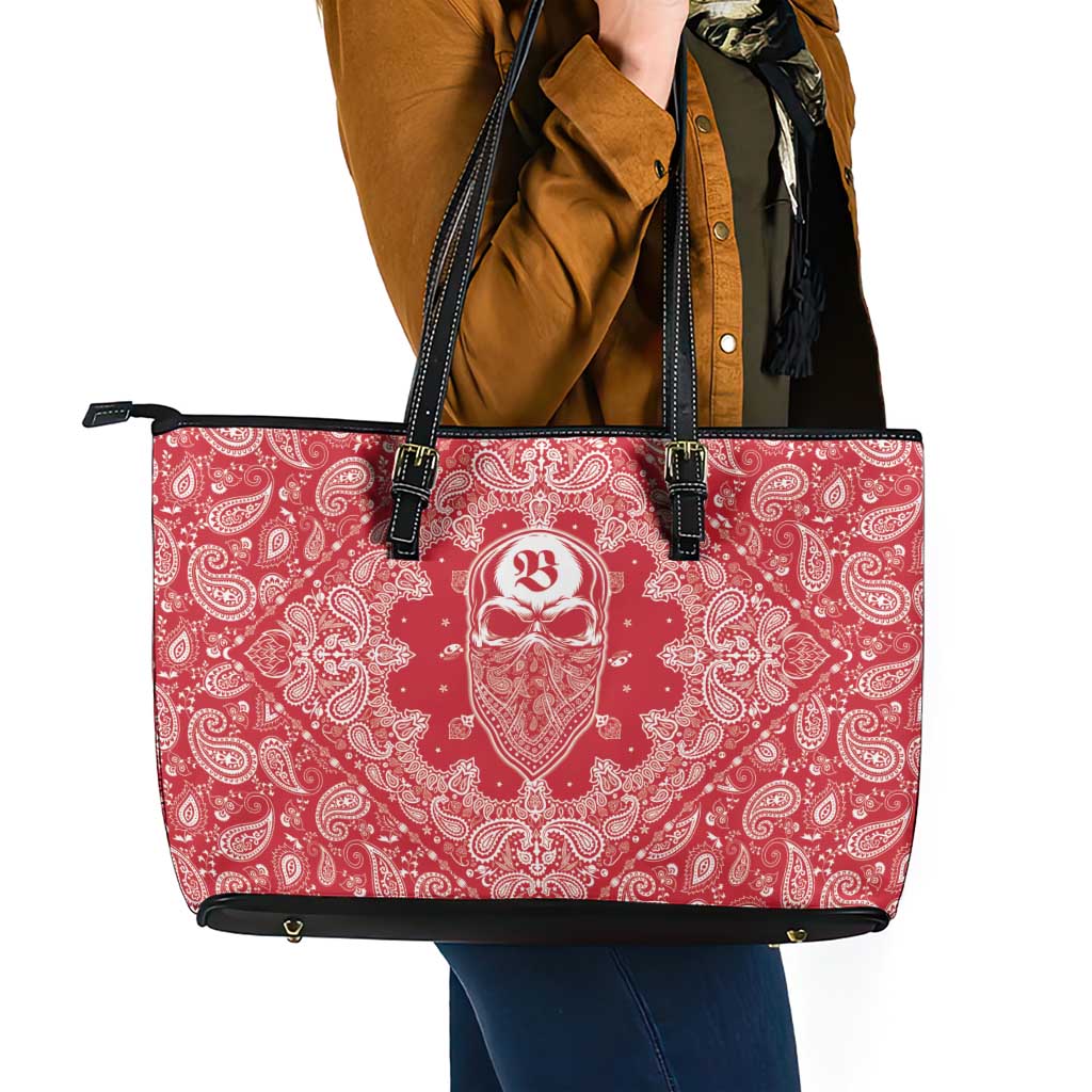 Red Paisley Leather Tote Bag Skull Gangster - Wonder Print Shop