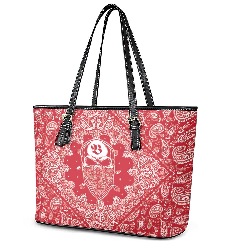Red Paisley Leather Tote Bag Skull Gangster - Wonder Print Shop
