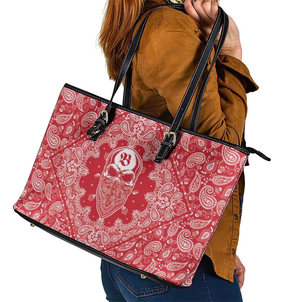 Red Paisley Leather Tote Bag Skull Gangster - Wonder Print Shop