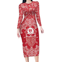 Red Paisley Long Sleeve Bodycon Dress Skull Gangster - Wonder Print Shop
