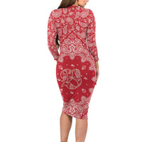 Red Paisley Long Sleeve Bodycon Dress Skull Gangster - Wonder Print Shop