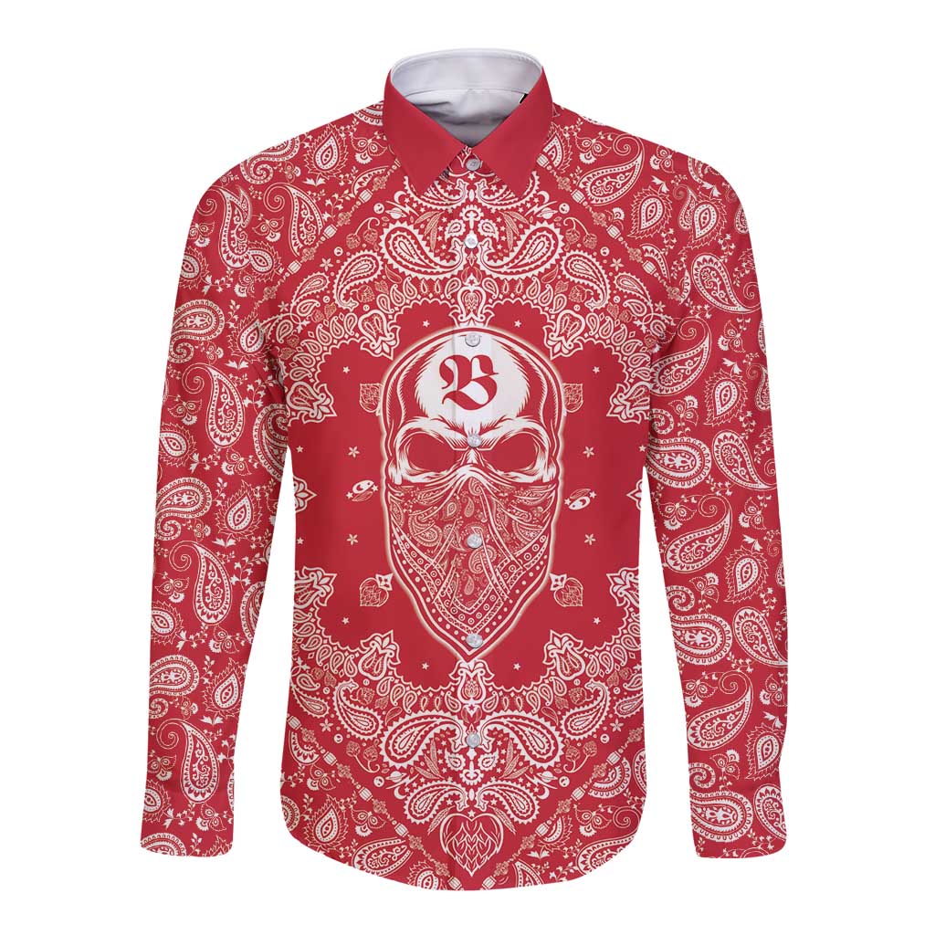 Red Paisley Long Sleeve Button Shirt Skull Gangster - Wonder Print Shop