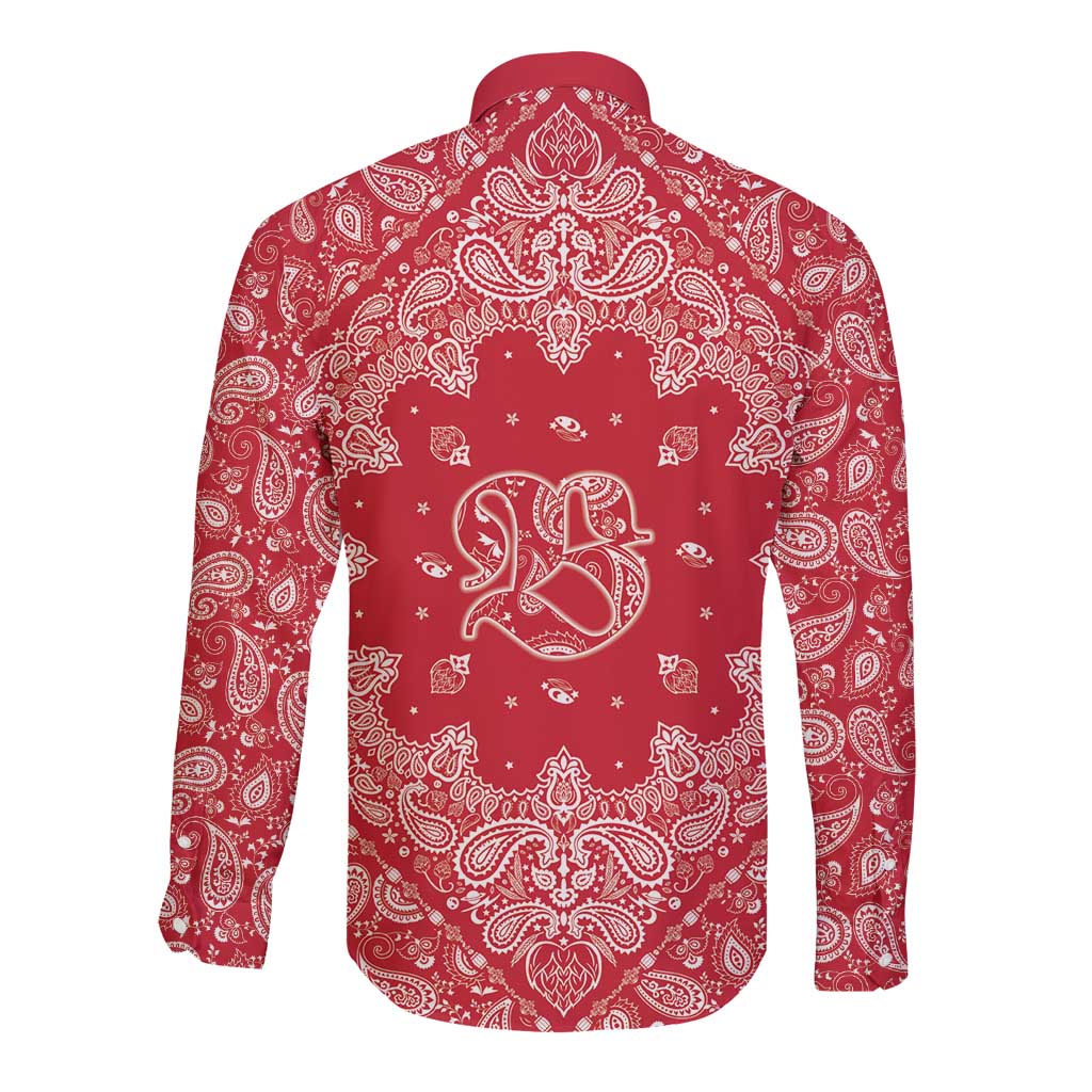 Red Paisley Long Sleeve Button Shirt Skull Gangster - Wonder Print Shop