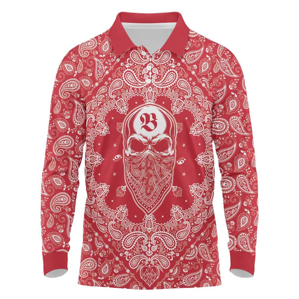 Red Paisley Long Sleeve Polo Shirt Skull Gangster - Wonder Print Shop
