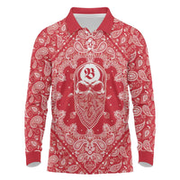 Red Paisley Long Sleeve Polo Shirt Skull Gangster - Wonder Print Shop