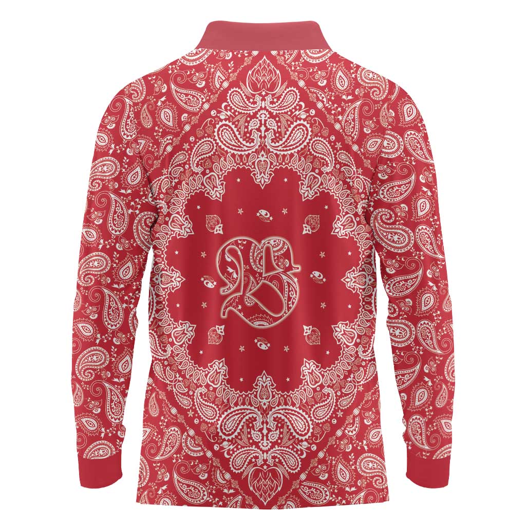 Red Paisley Long Sleeve Polo Shirt Skull Gangster - Wonder Print Shop