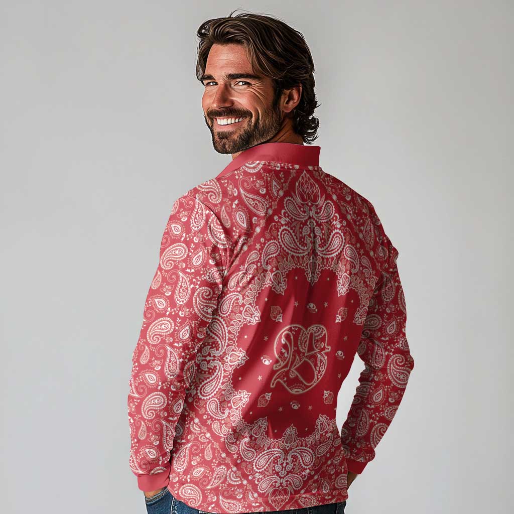 Red Paisley Long Sleeve Polo Shirt Skull Gangster - Wonder Print Shop