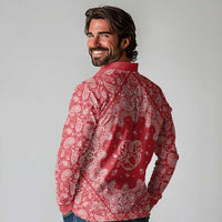 Red Paisley Long Sleeve Polo Shirt Skull Gangster - Wonder Print Shop