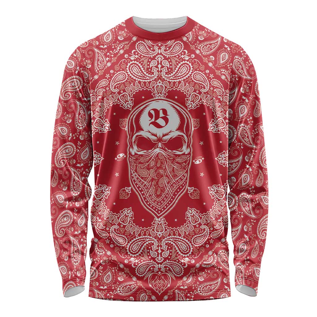 Red Paisley Long Sleeve Shirt Skull Gangster - Wonder Print Shop