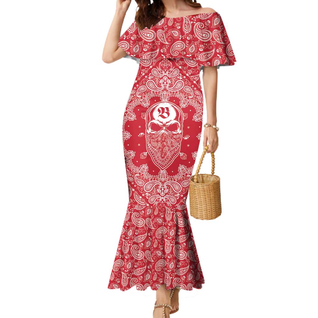Red Paisley Mermaid Dress Skull Gangster - Wonder Print Shop