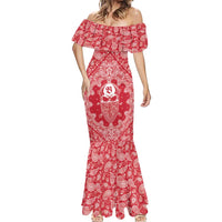 Red Paisley Mermaid Dress Skull Gangster - Wonder Print Shop