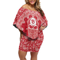 Red Paisley Off Shoulder Short Dress Skull Gangster - Wonder Print Shop
