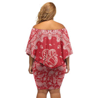Red Paisley Off Shoulder Short Dress Skull Gangster - Wonder Print Shop