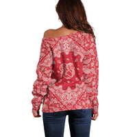 Red Paisley Off Shoulder Sweater Skull Gangster - Wonder Print Shop