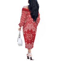 Red Paisley Off The Shoulder Long Sleeve Dress Skull Gangster - Wonder Print Shop