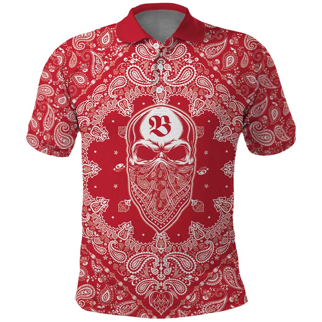 Red Paisley Polo Shirt Skull Gangster - Wonder Print Shop