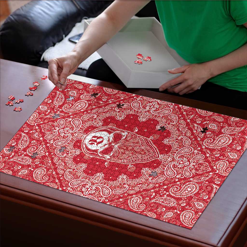 Red Paisley Puzzle Skull Gangster - Wonder Print Shop