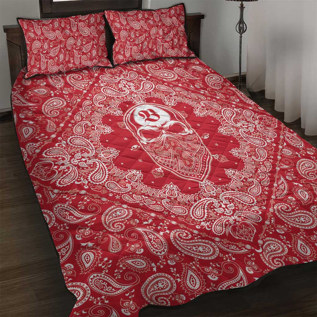 Red Paisley Quilt Bed Set Skull Gangster - Wonder Print Shop