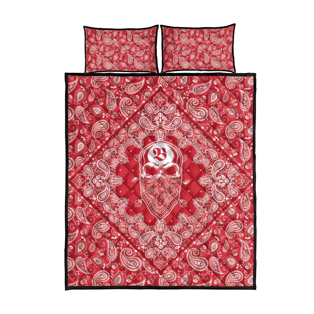 Red Paisley Quilt Bed Set Skull Gangster - Wonder Print Shop