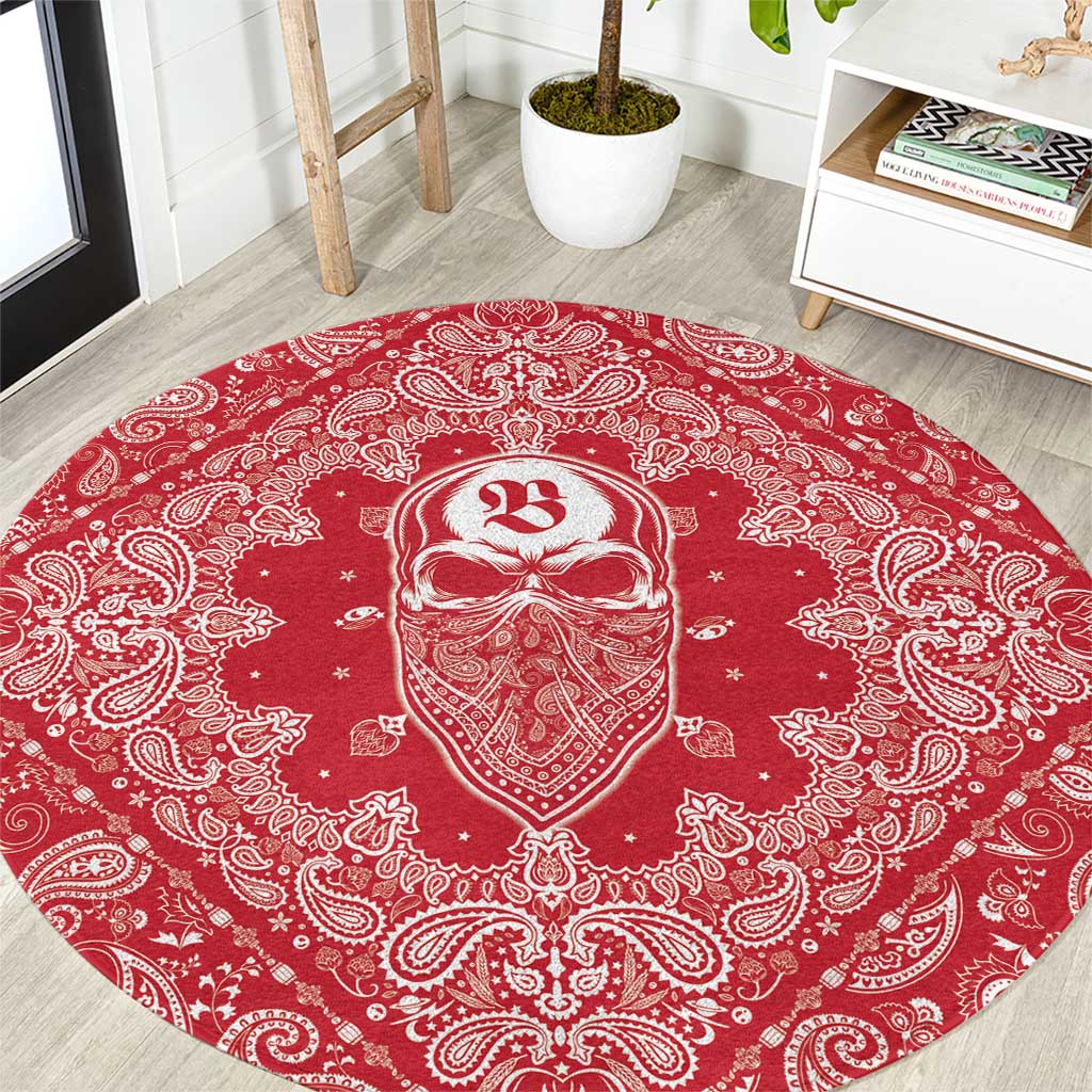 Red Paisley Round Carpet Skull Gangster - Wonder Print Shop