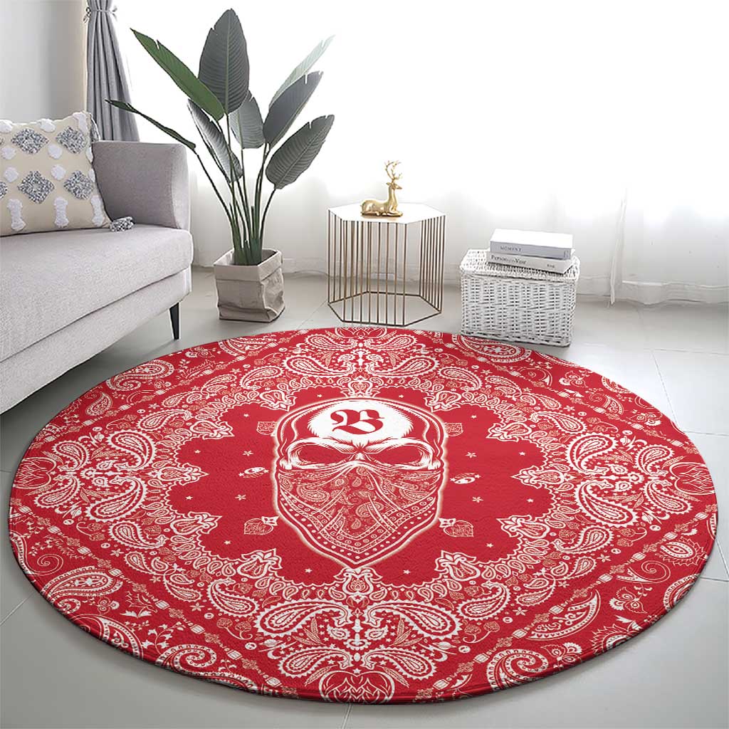 Red Paisley Round Carpet Skull Gangster - Wonder Print Shop