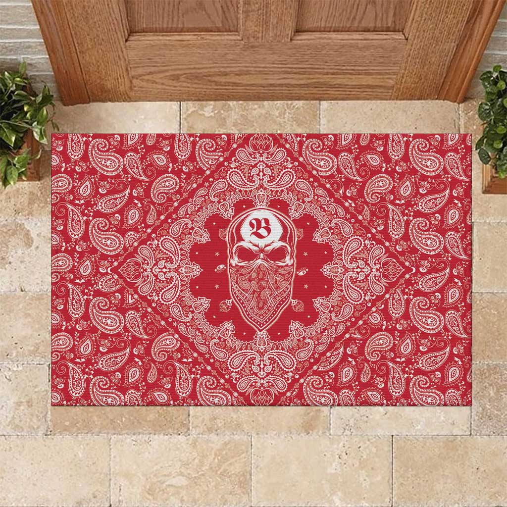Red Paisley Rubber Doormat Skull Gangster - Wonder Print Shop