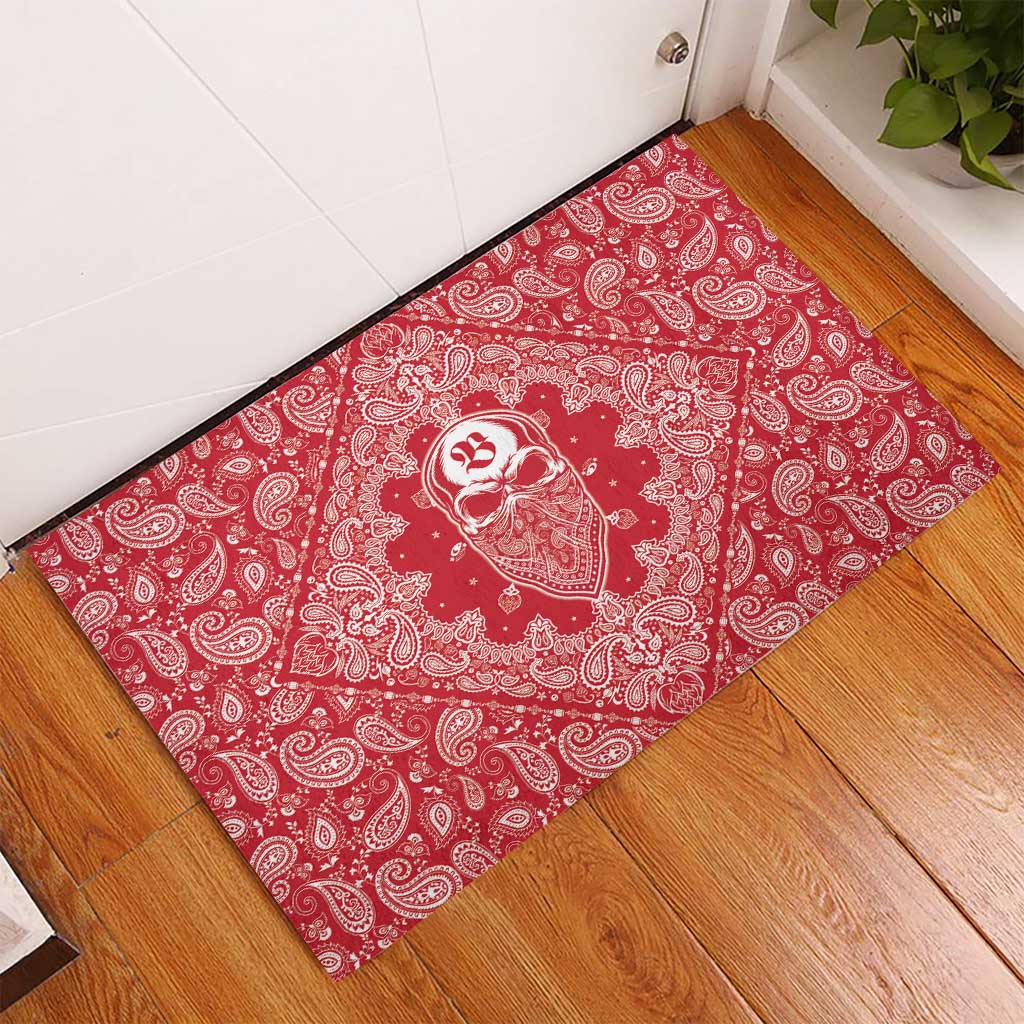 Red Paisley Rubber Doormat Skull Gangster - Wonder Print Shop